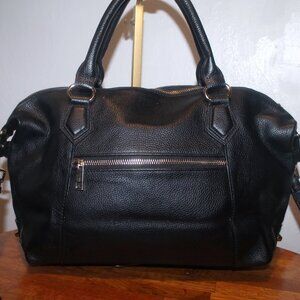 $375 Ora Delphine Lola Bowler Black Pebbled Leather Satchel Tote Bag